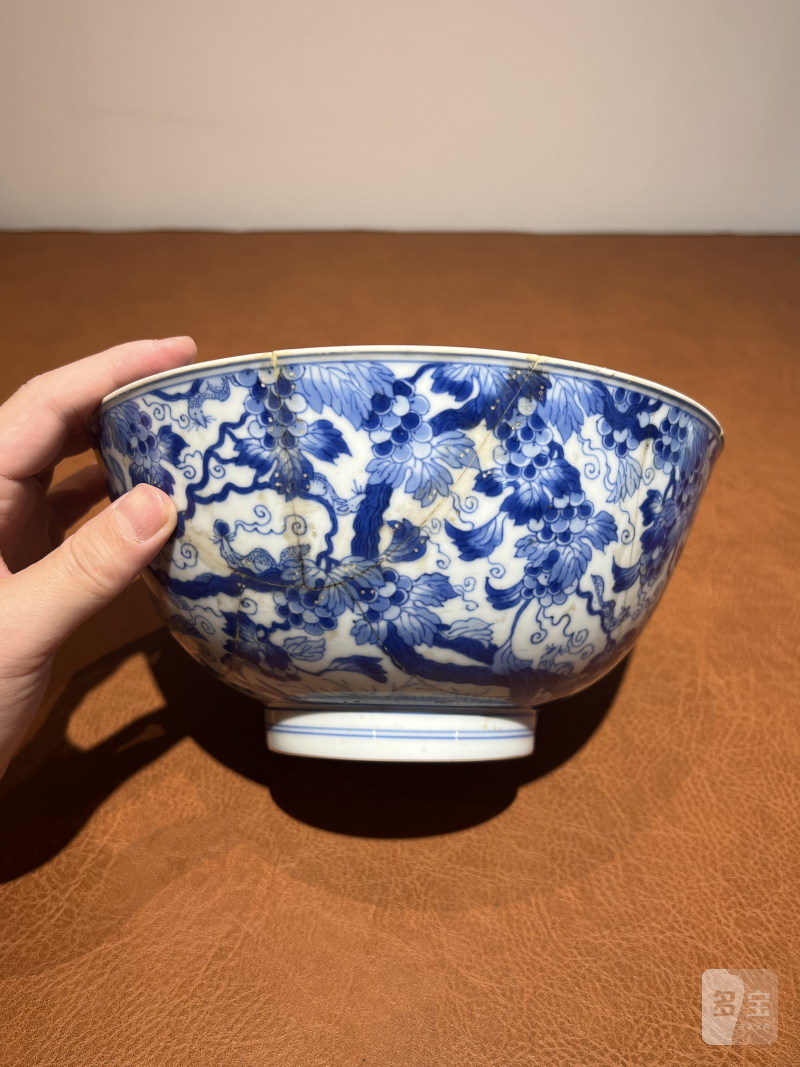 清康熙 青花松鼠葡萄纹大碗 - 图7